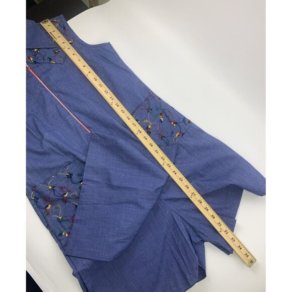 Vintage Sears Perma Press Romper Collared Chambray Embroidered Floral Womens 14 - Picture 10 of 11